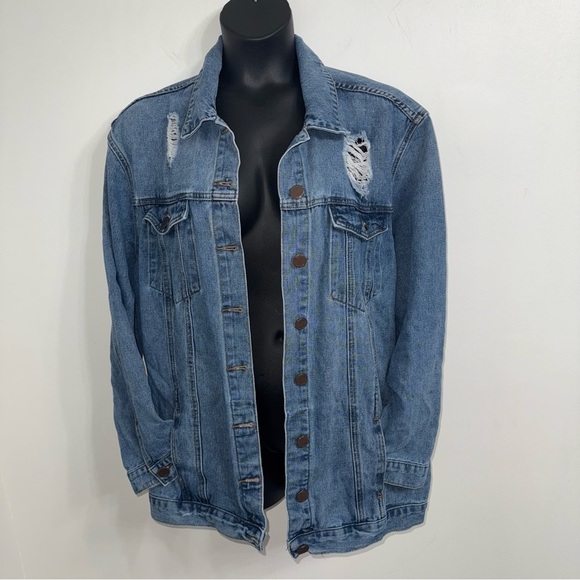 Ashley Stewart Distressed Blue Denim Jacket in Size 26 - Picture 2 of 10